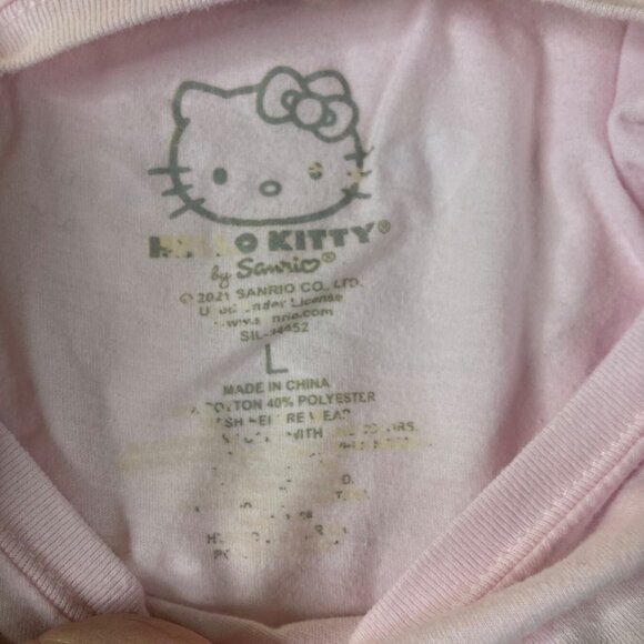 Girls Hello Kitty Tee Shirt Hearts Kitty Short Sleeve Pink L Cotton Polyester - Picture 6 of 6